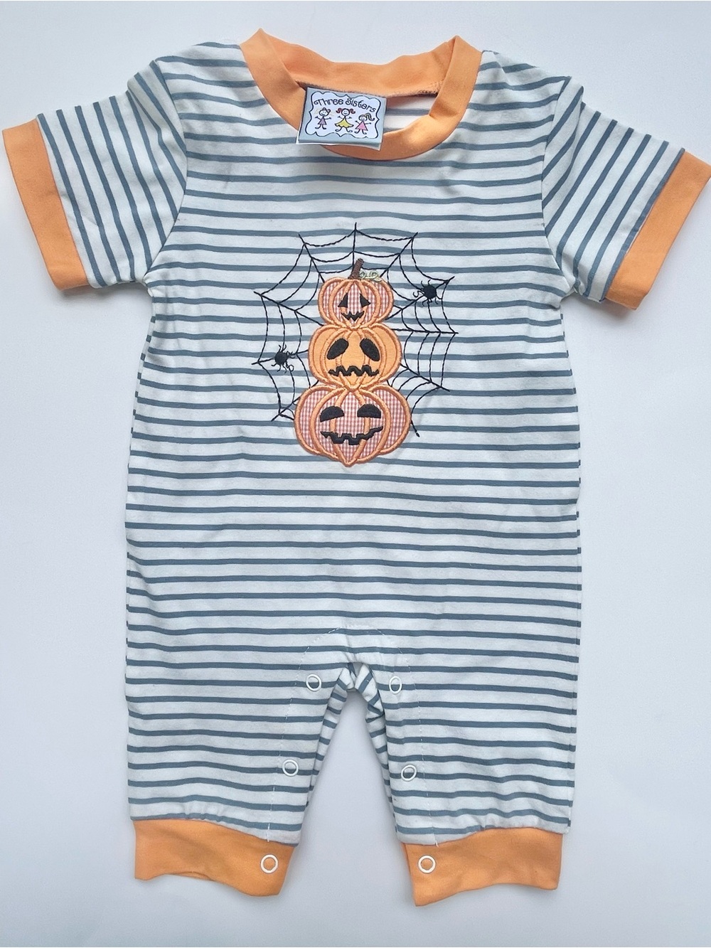Three Sisters NB Halloween Pumpkin Romper — Fall, Festive